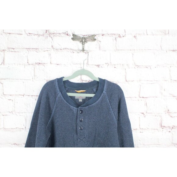 LL Bean Signature Waffle Henley Shirt Slim Fit Breathable Cotton Blue S - Picture 3 of 12